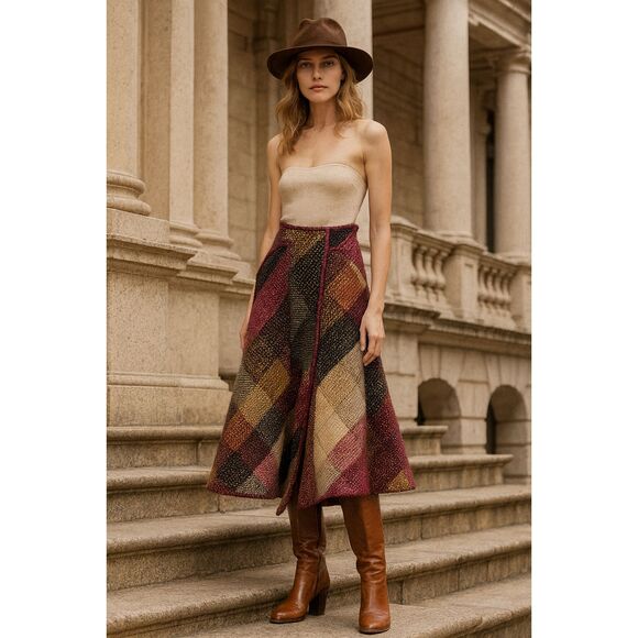 Gilmar Dresses & Skirts - Gilmar Patchwork Paneled Virgin Wool Midi Skirt L
